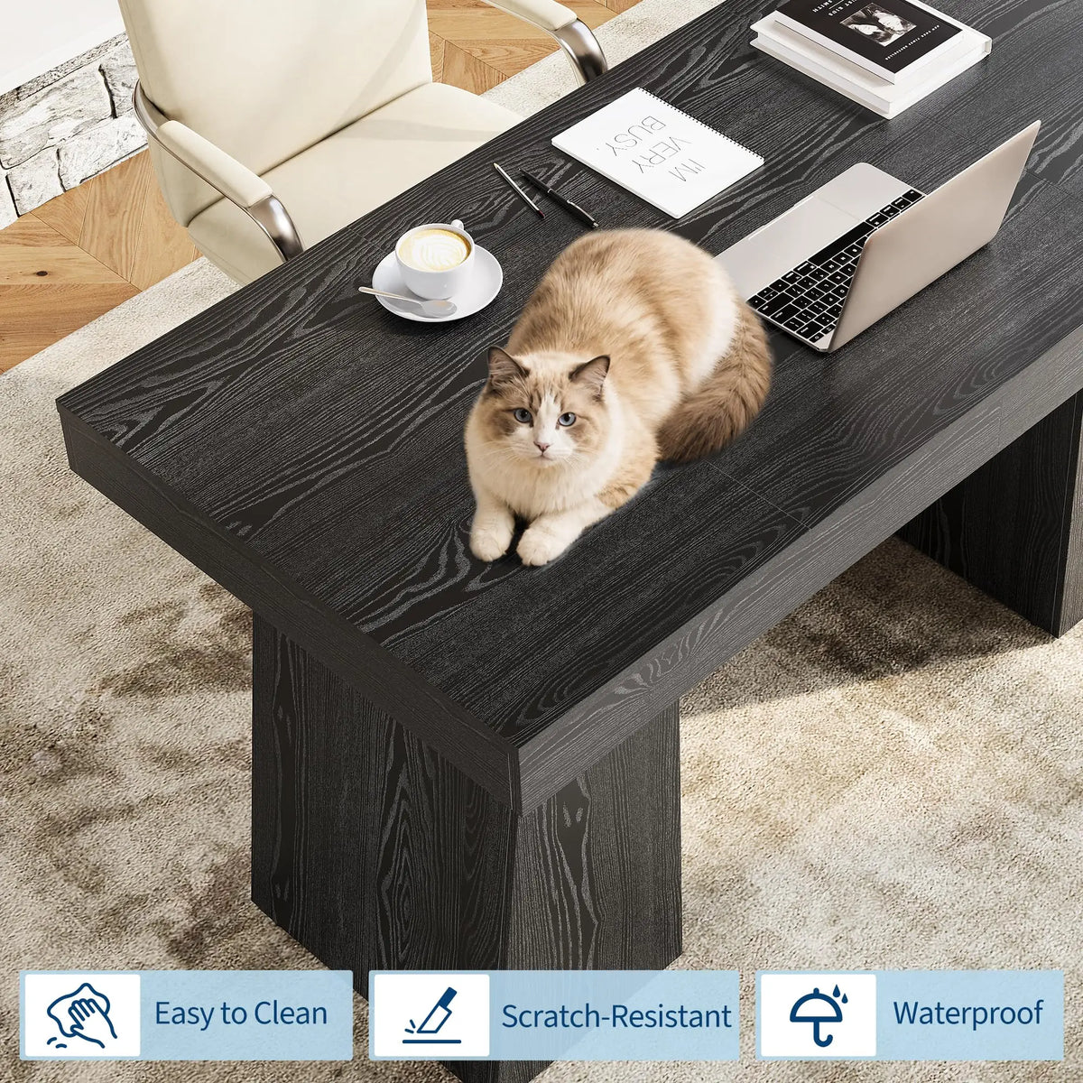 HiMISS Modern Computer Desk With Drawer Cabinet And Storage Shelves