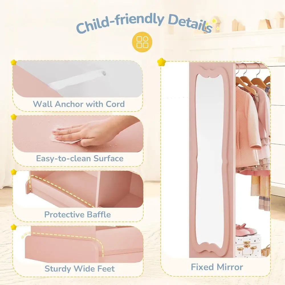 LISM Kids Dress Up Storage Closet with Flower Mirror