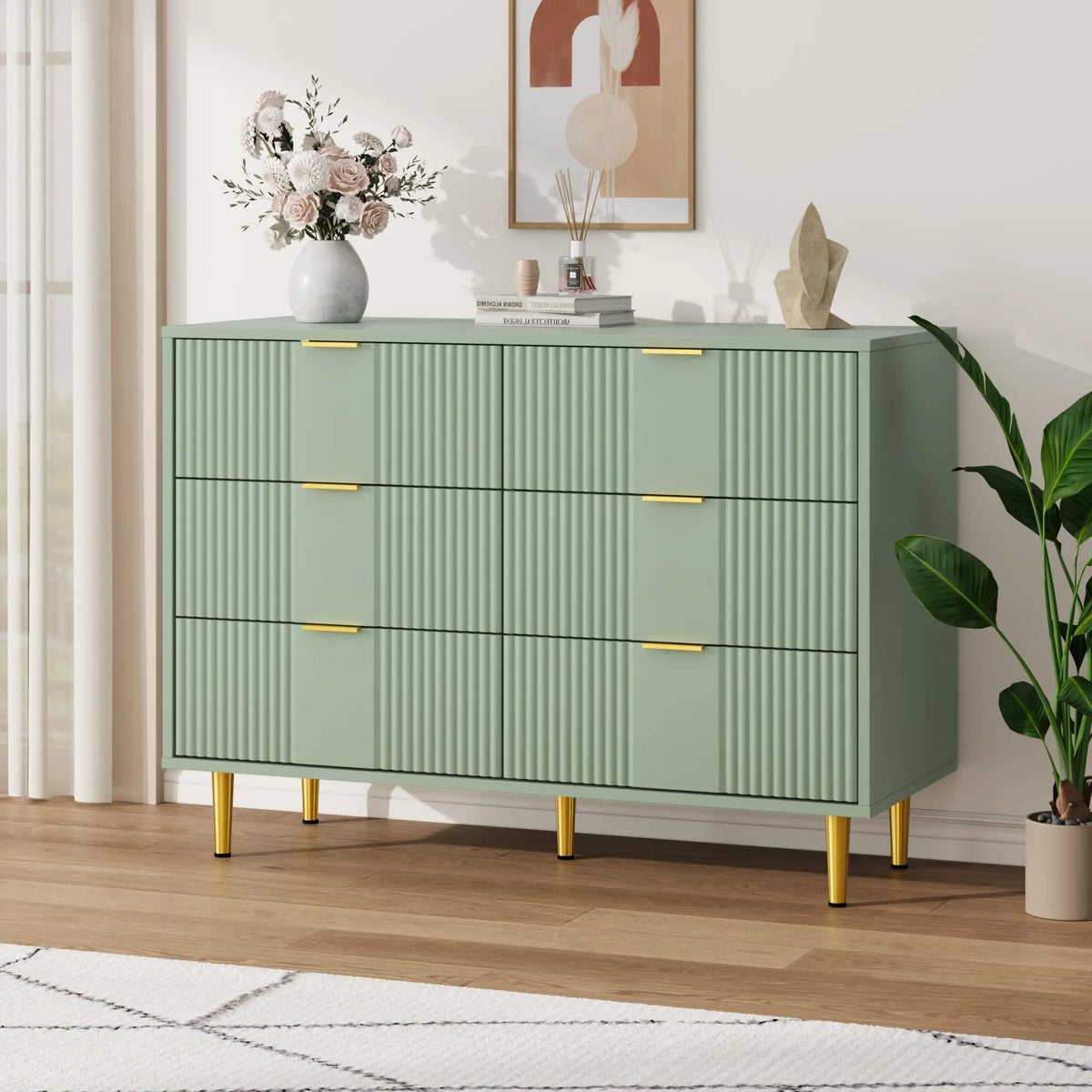 GAOMON Modern Fluted Wooden Bedroom Dresser With Metal Handles