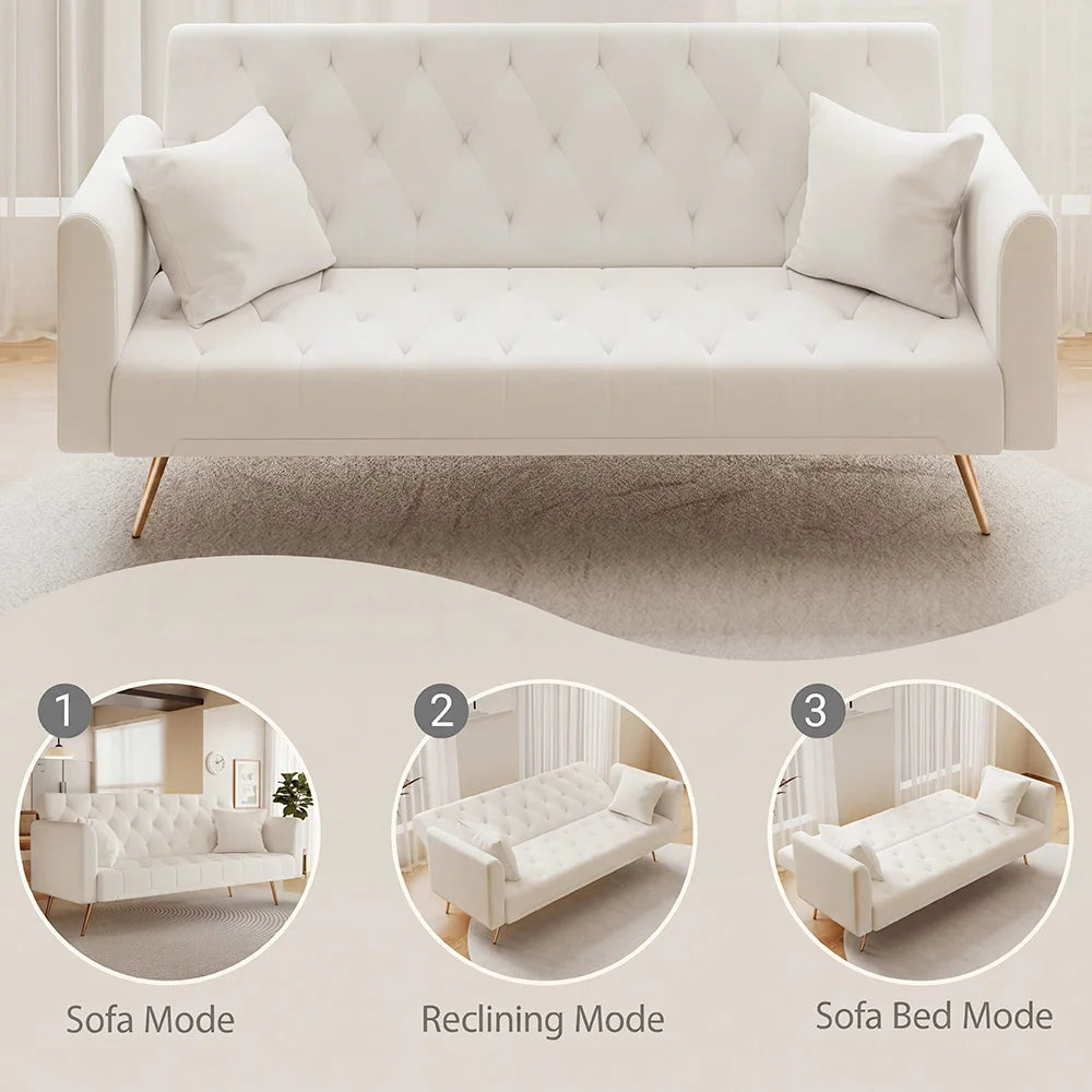 Velvet Convertible Futon Sofa Bed with Adjustable Reclining Backrest