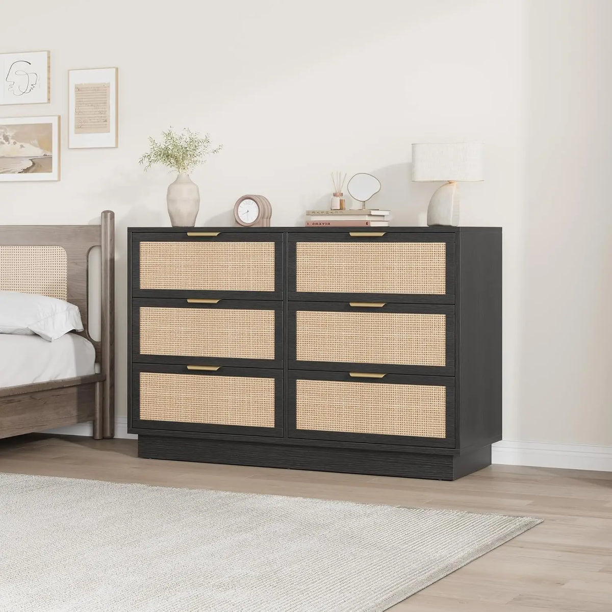 Modern Rattan Dresser With Spacious Bedroom And Hallway Storage