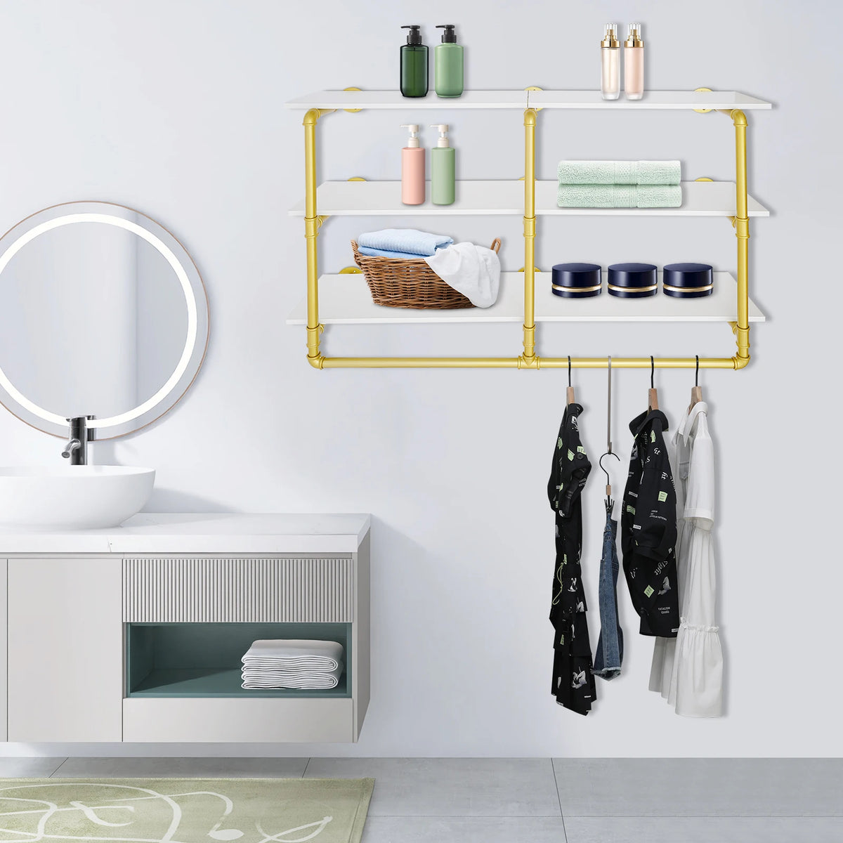 Bymaocar Three Tier Wall Mount Clothes Rack With 100 Lb Load Capacity