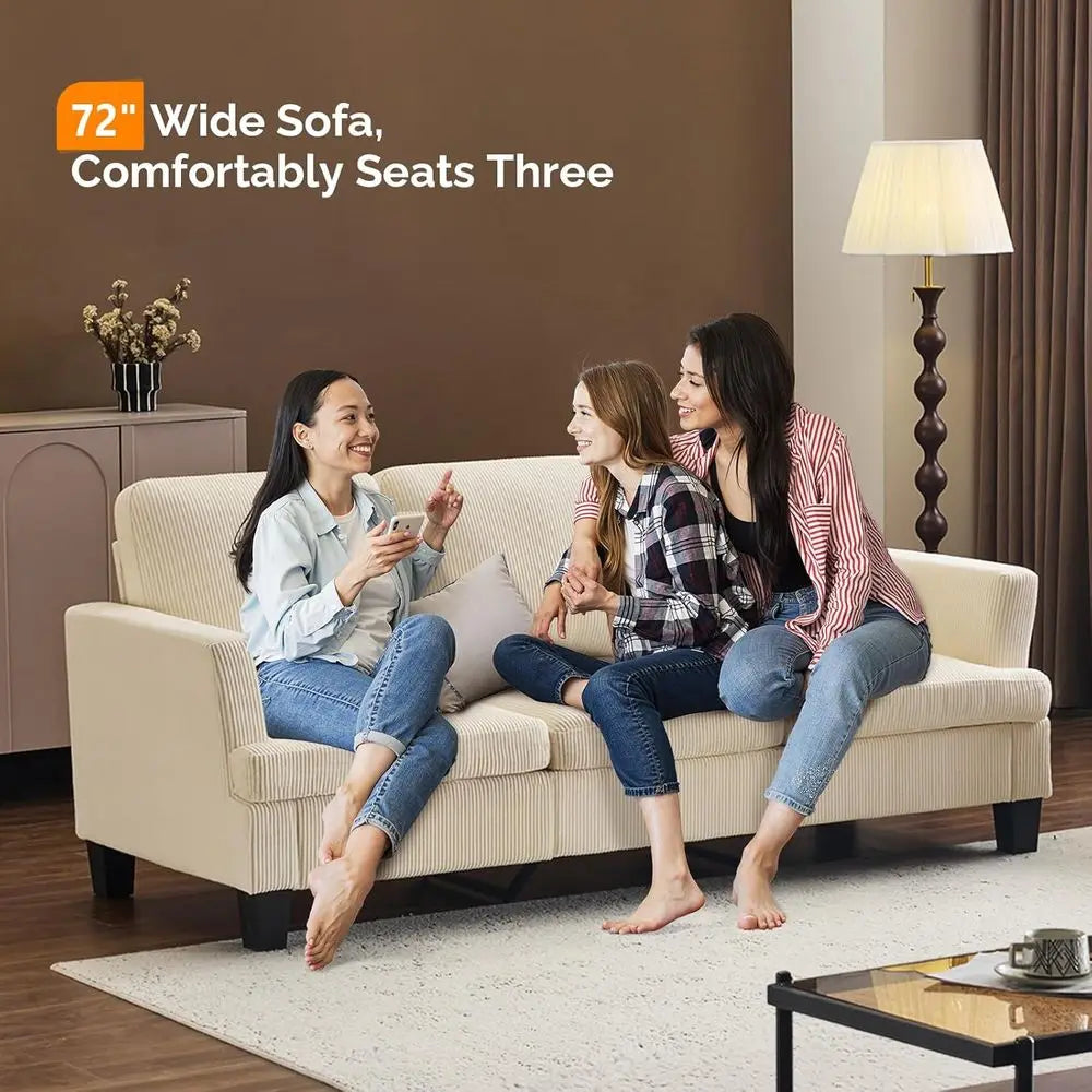 Modern Corduroy Three Seater Sofa With Deep Seat Comfort