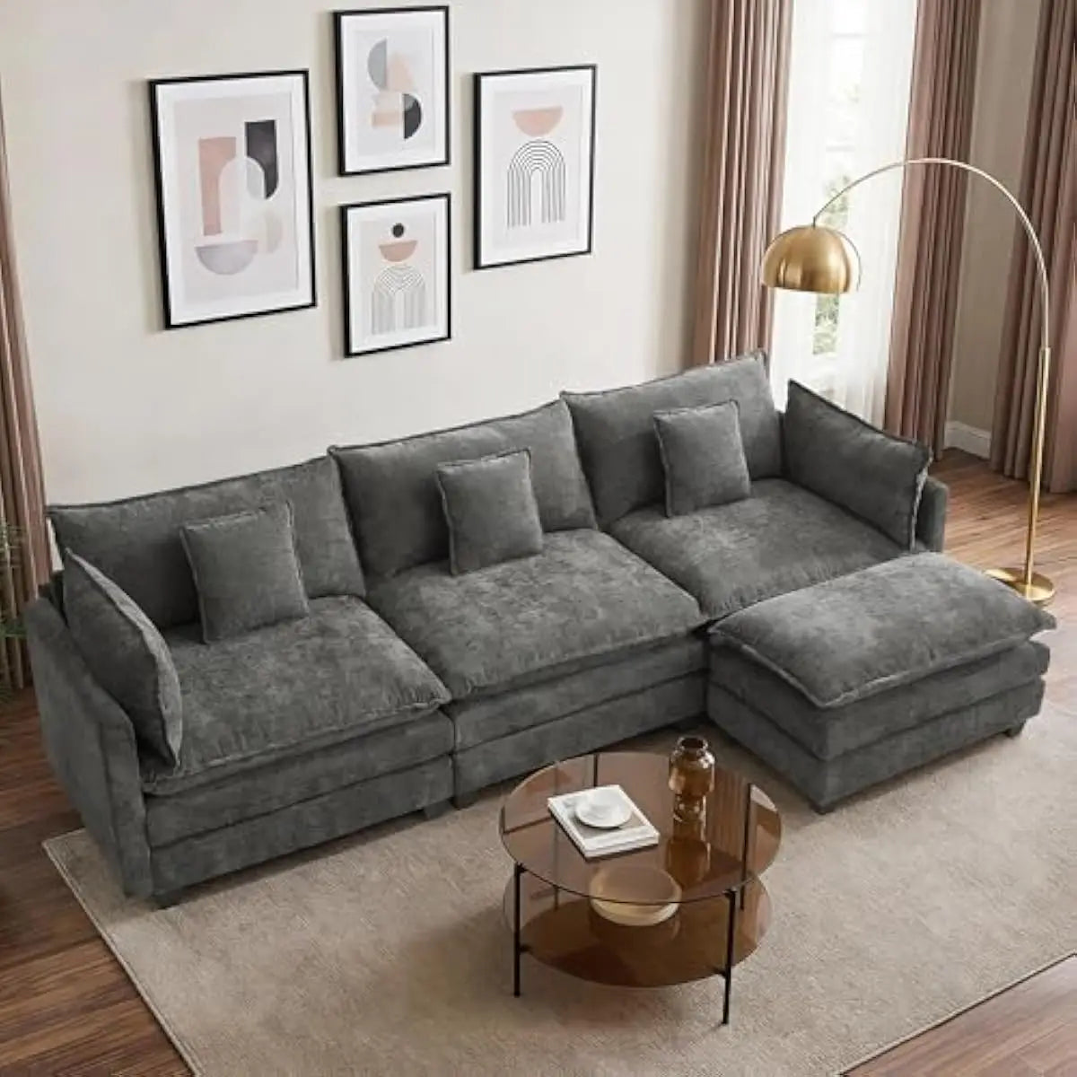 Modern L Shaped Modular Sectional Sofa With Washable Chenille Covers