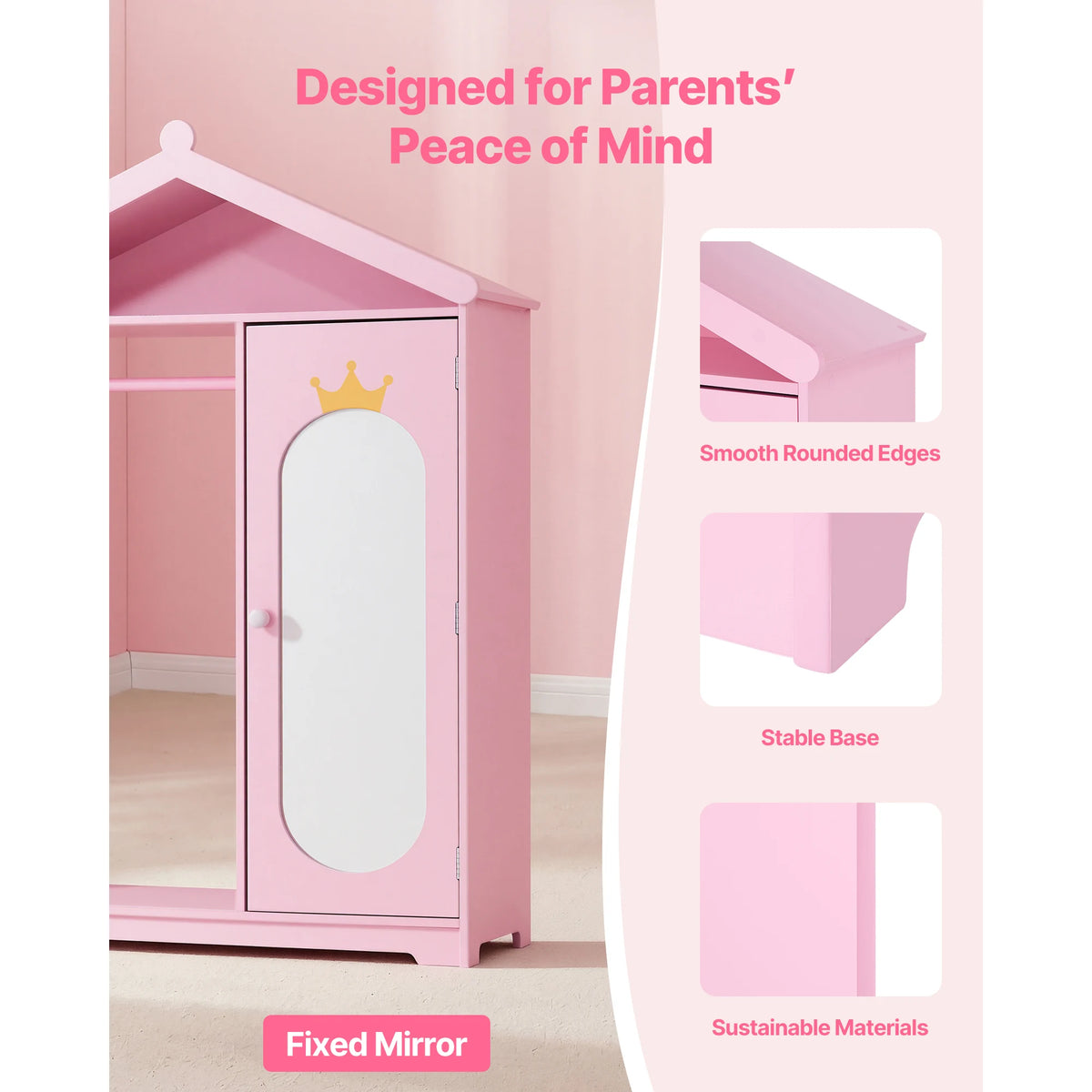 SucceBuy Kids Dress Up Storage with Mirror & Dress Up Closet Kids Armoire Wardrobe Costume Organizer for Girls Toddler Bedroom