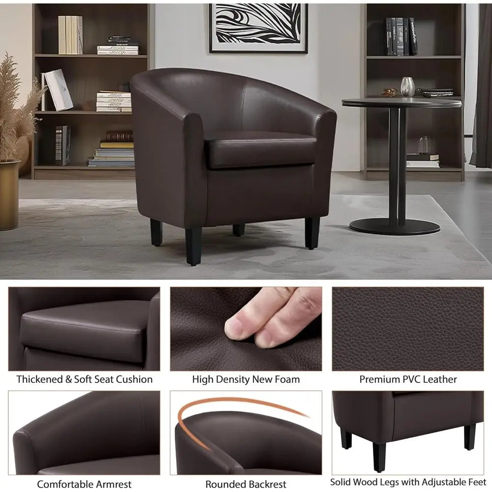 PU Leather Accent Chairs, ern Barrel Chairs Side Chairs, Comy Club Chairs with Sot Padded, 2 Chairs or Living Room/Bedroom/Readi