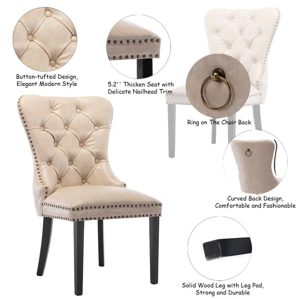 XMSJ Mid Century Modern Tufted Leather Dining Chairs