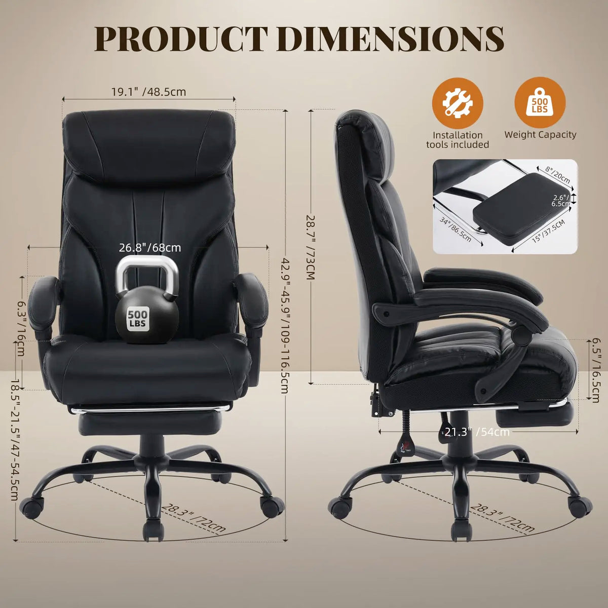 Ergonomic Executive Office Chair with High Back Support, Padded Armrests, Retractable Footrest, Wide Seat, and Heavy-Duty Swivel Base – Comfortable Computer Desk Chair for Home Office