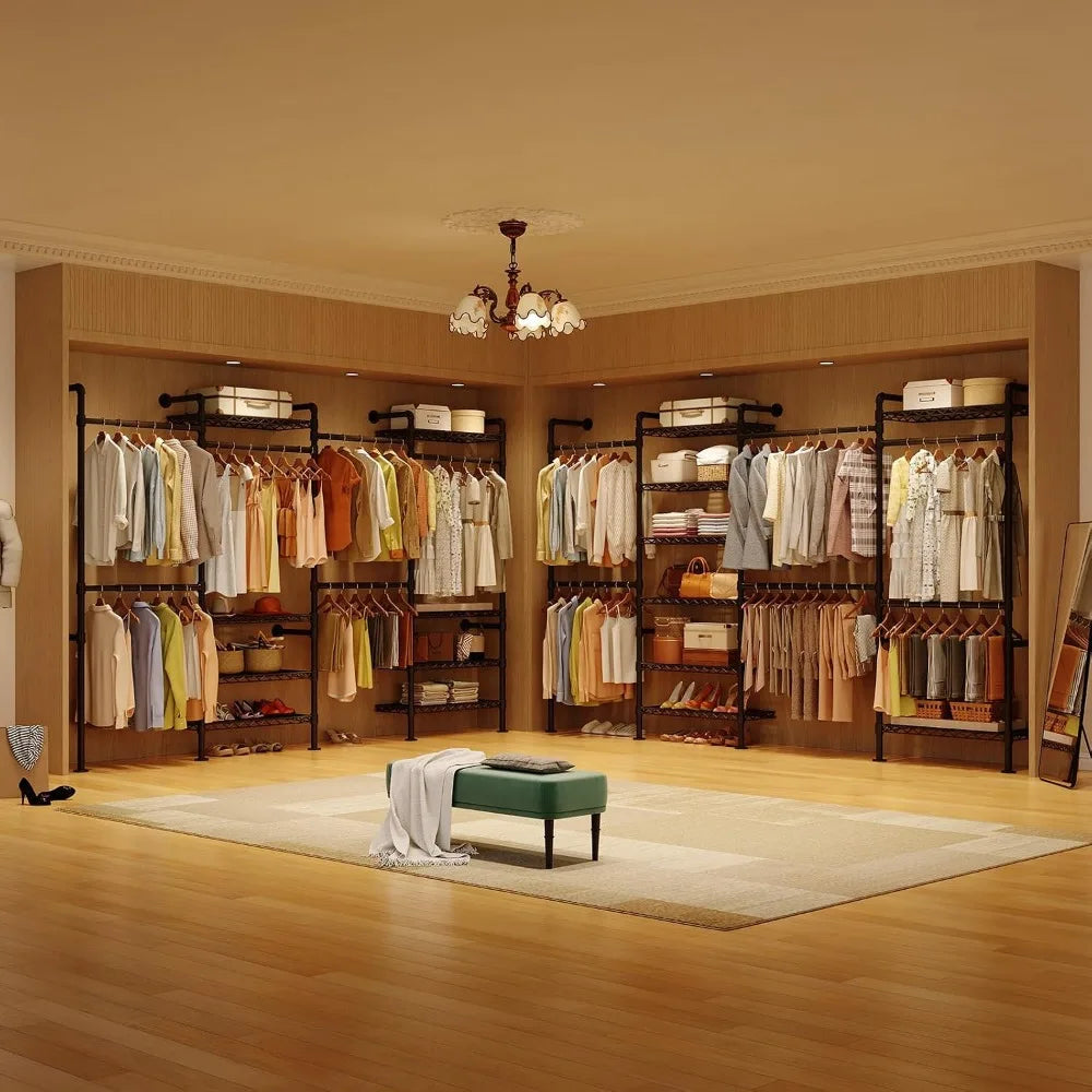 Wall Mounted Closet System Industrial Pipe Clothes Rack For Storage