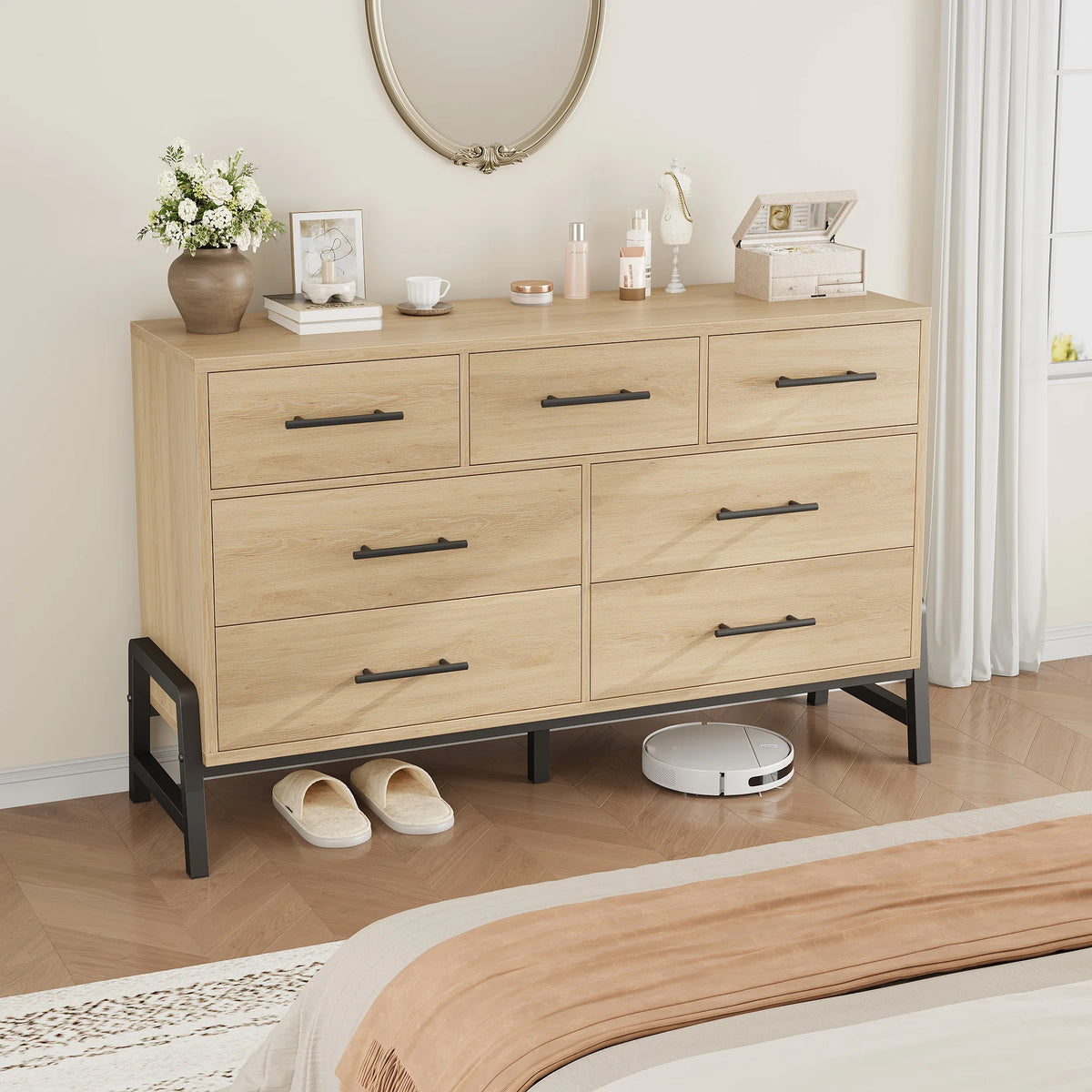 Seven Drawer Dresser With Anti Tip Safety And Spacious Storage