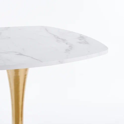 31.5" Square Tulip Dining Table - Modern Mid-Century, White MDF Top & Golden Metal Base for 2-4, Living Room Apartment