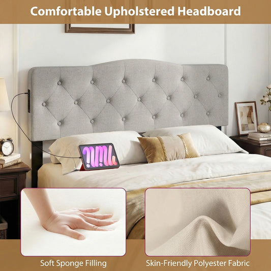 HOMASIS Tufted Upholstered Headboard With Two AC Outlets