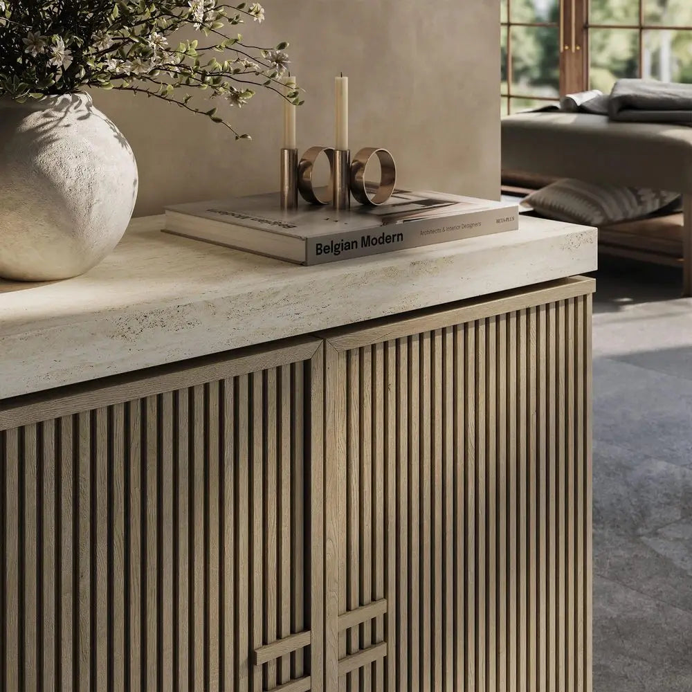 XMSJ Anton Fluted Door Sideboard Buffet With Adjustable Shelf Storage