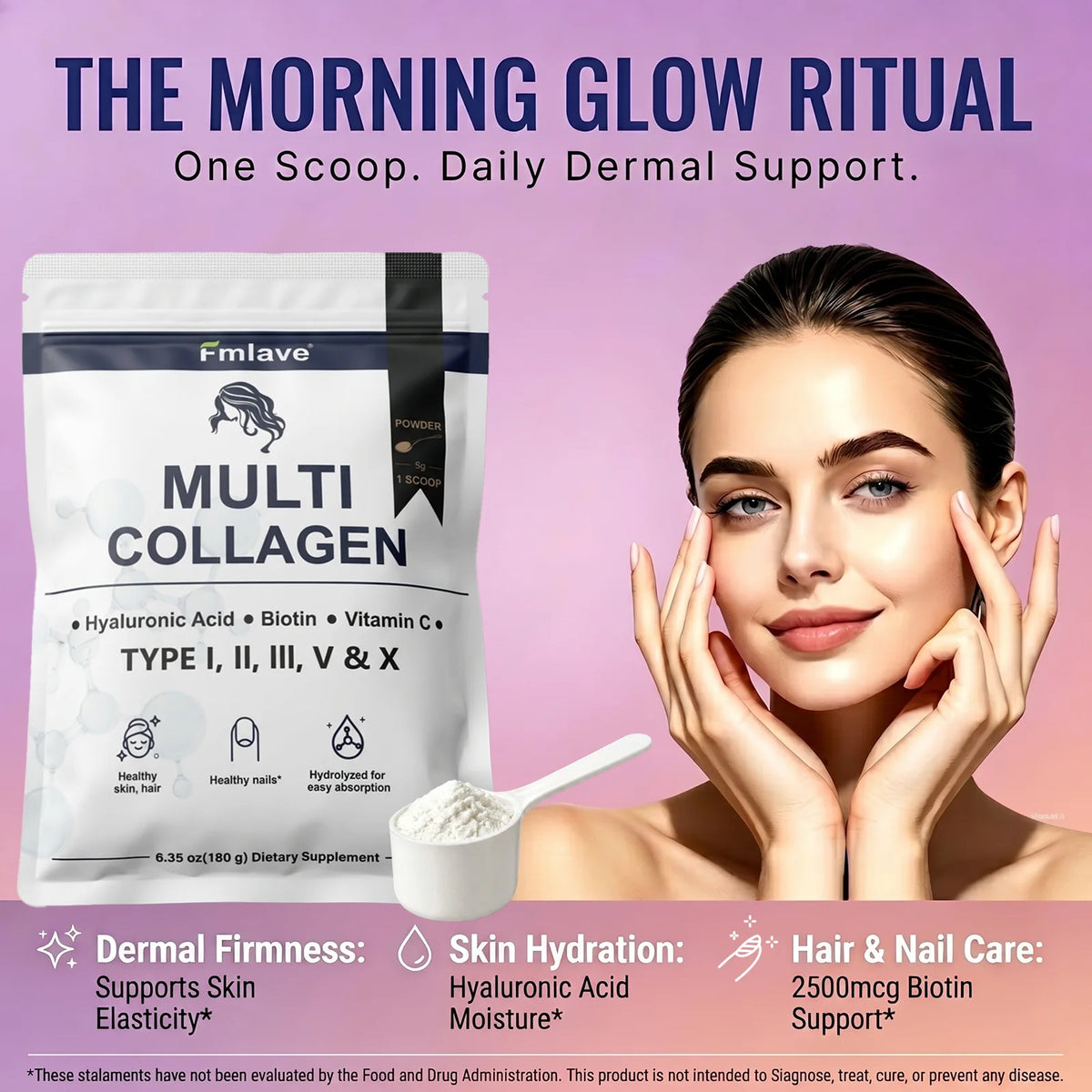 FMLAVE Multi Collagen Peptides Powder With Biotin And Hyaluronic Acid Unflavored