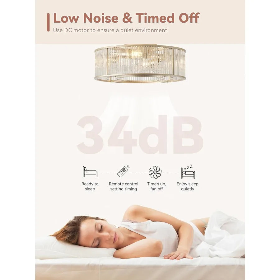 Low Profile Crystal Ceiling Fan With Light And Remote Control