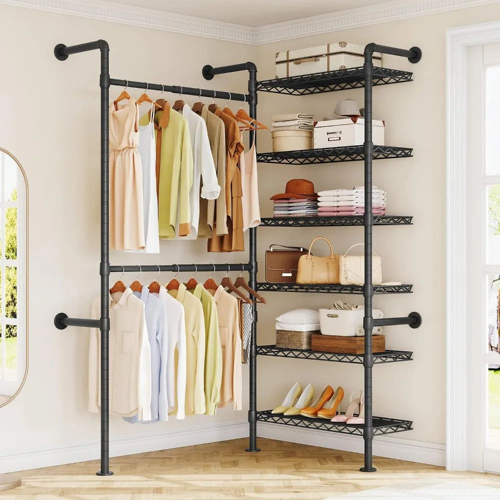 Industrial Pipe Clothing Rack Expandable Heavy Duty Closet Organizer