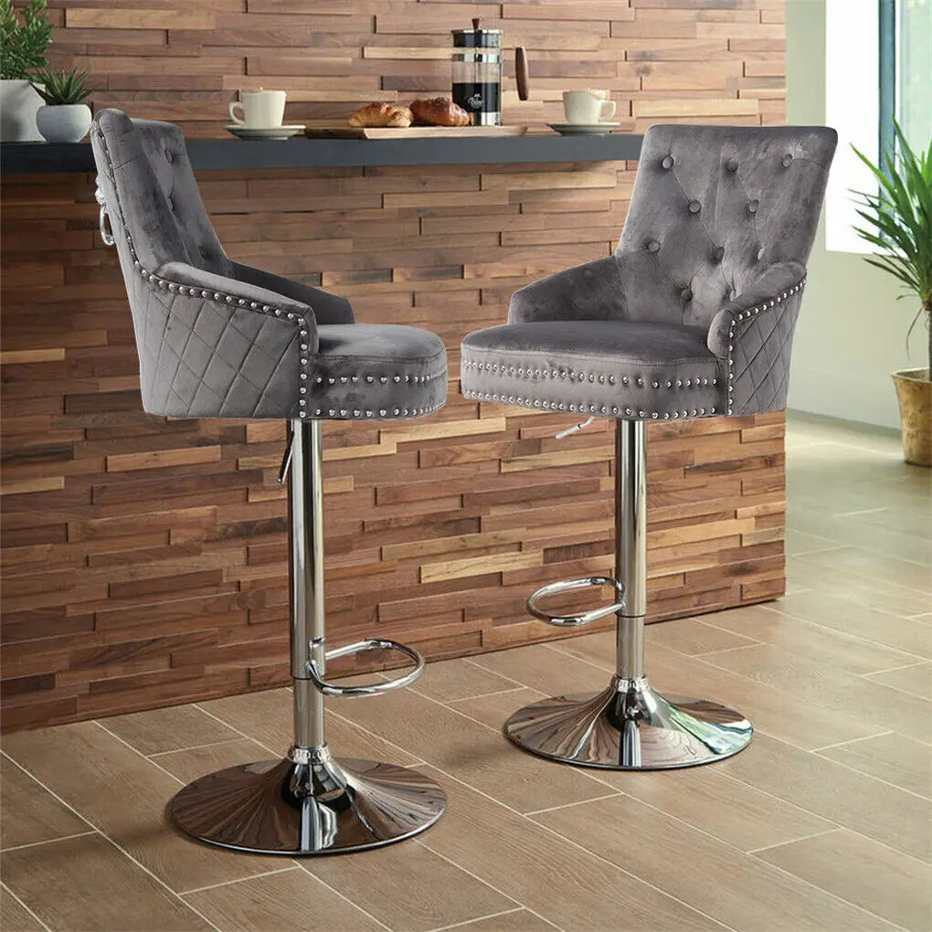 Luxury Velvet Swivel Bar Stools with Lion Knocker Upholstered Bar Dining Chairs for Home Bar Table