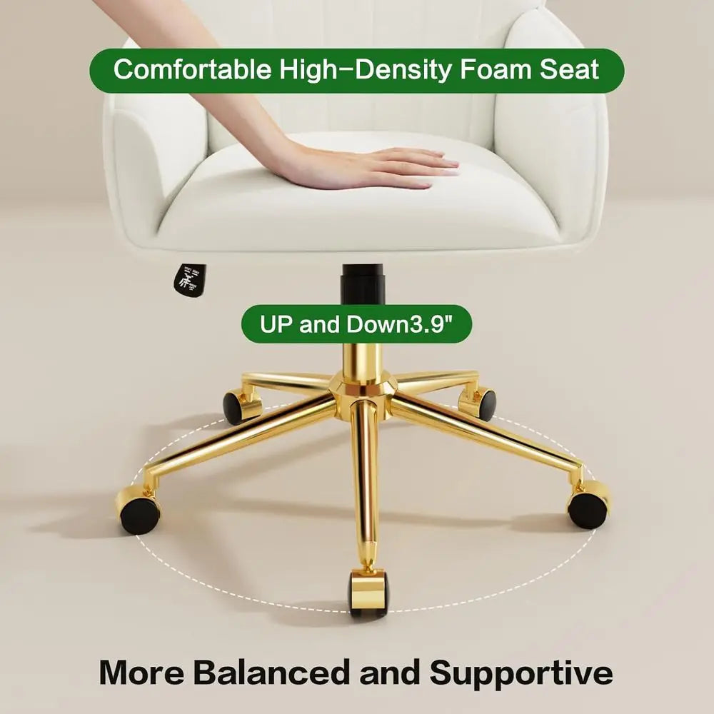 Home Oice Desk Chair Comy with Adjustable Swivel Wheels, ern Velvet Makeup Vanity Chair with Back & Pillow, Ergonomic Oice Chair