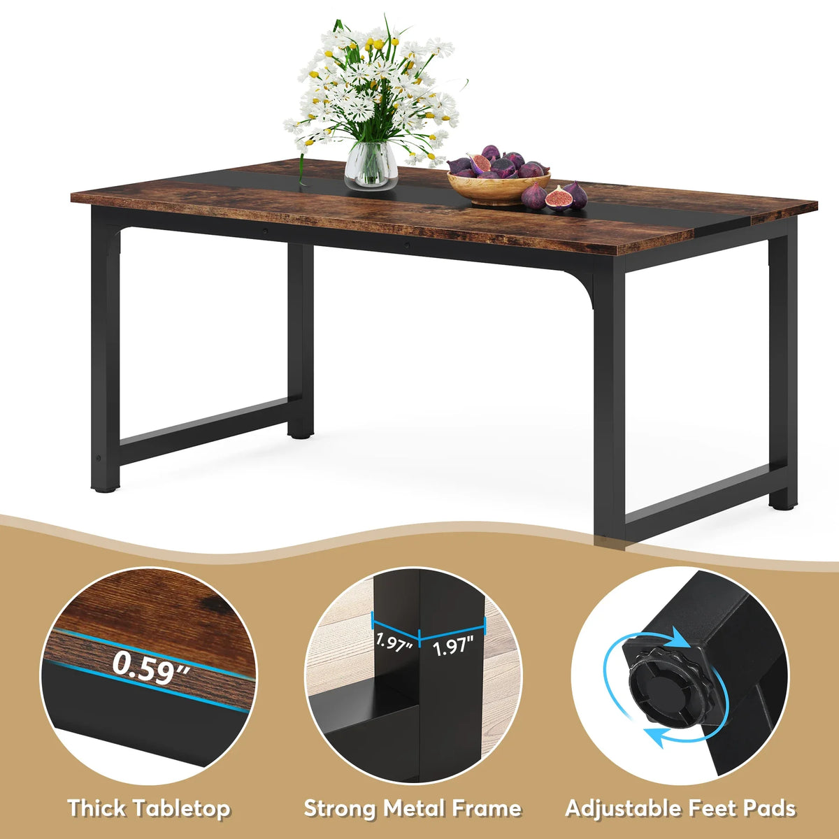 Tribesigns Rectangular Industrial Wood Dining Table For Six To Eight People