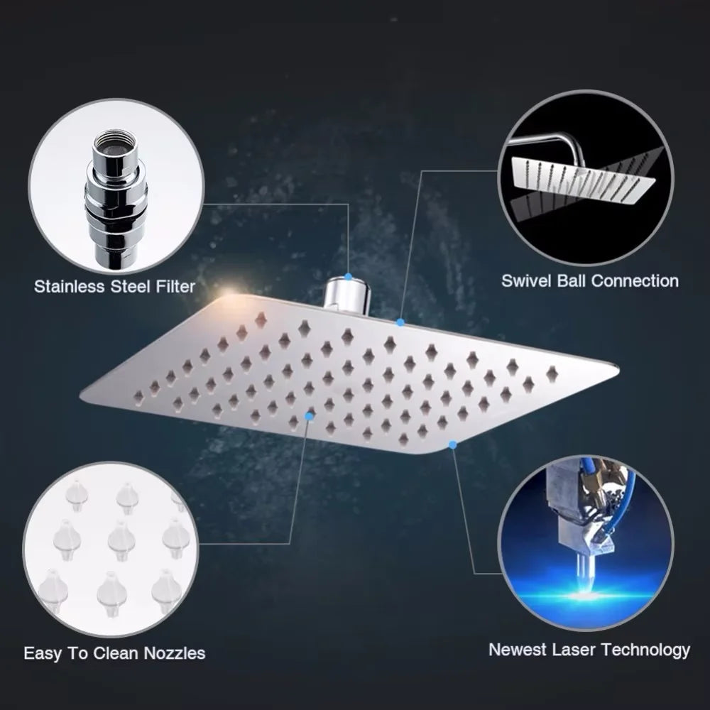 FMHJFISD LED Stainless Steel Rainfall Shower Head Water Saving