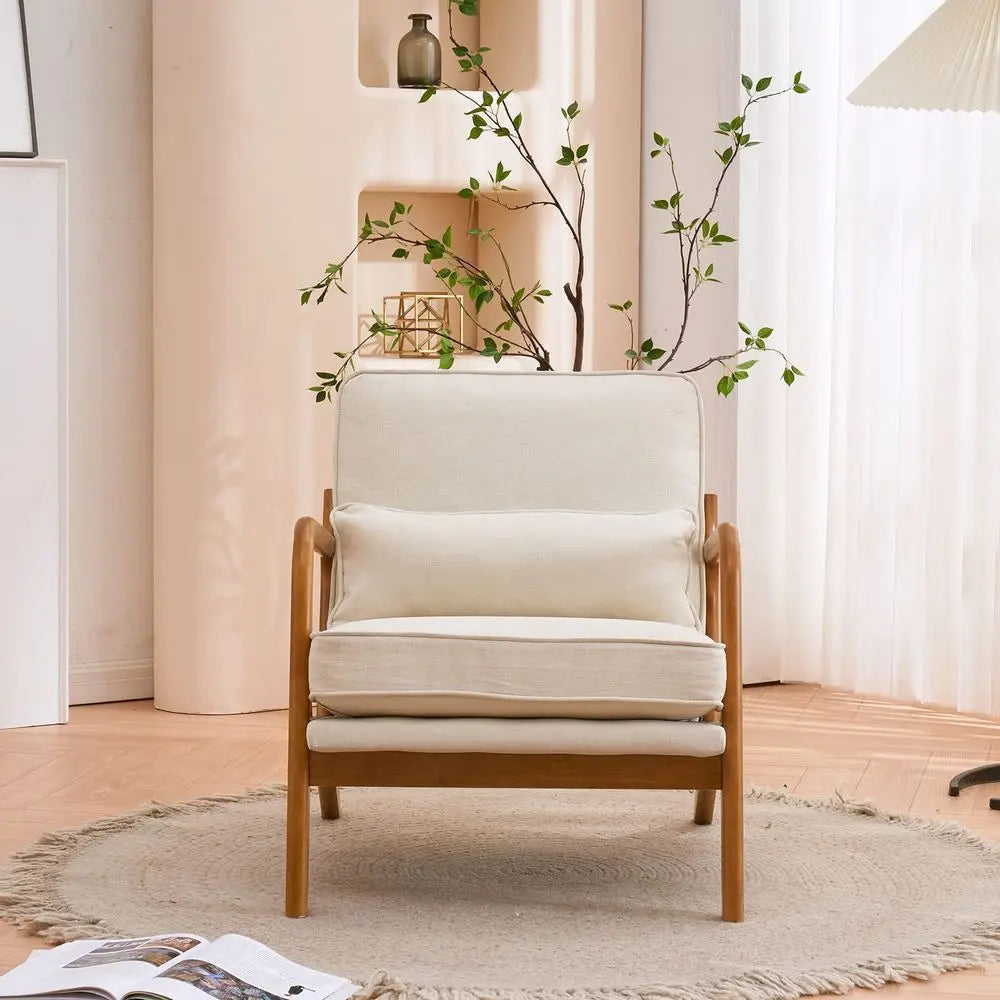 Midcentury Upholstered Reading Chairs With Solid Wood Frames, Soft Cushions and Lumbar Support