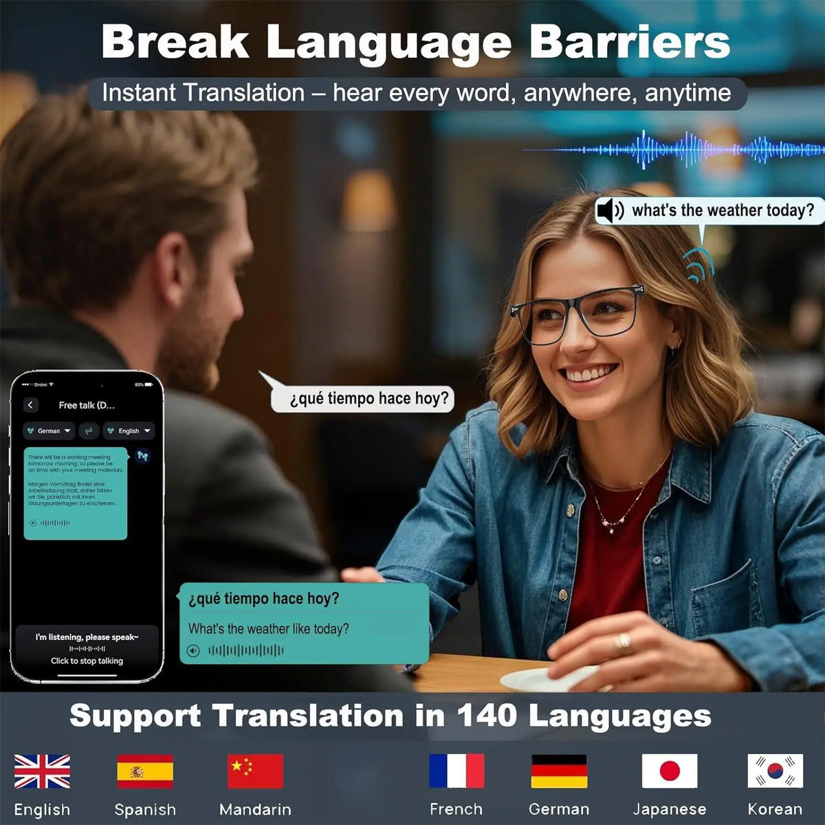 Giinova Ai Real Time Translator Smart Glasses With Photochromic Lenses