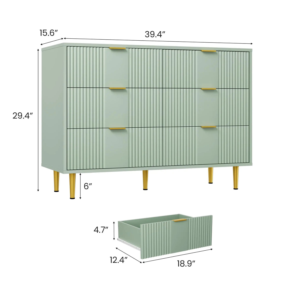 GAOMON Modern Fluted Wooden Bedroom Dresser With Metal Handles