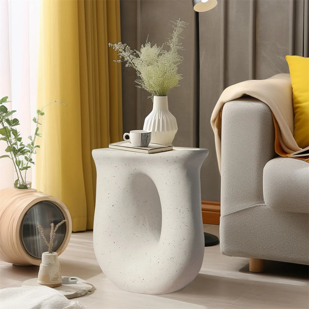 LUVODI Modern U-Shaped Geometric Concrete Accent Table Lightweight Garden Stool Decorative Side Table for Indoor And Outdoor Use
