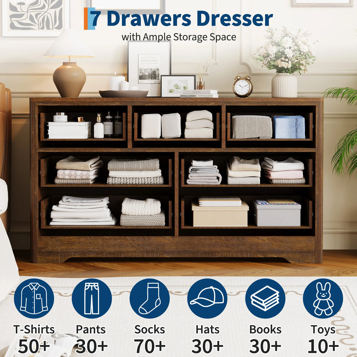 GAOMON Modern Six Drawer Dresser with Spacious Bedroom Storage