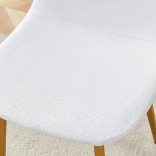 Set of 4 White Linen Fabric Dining Chairs: Integral Metal Leg Architecture, Fits Various Interior Decoration Styles