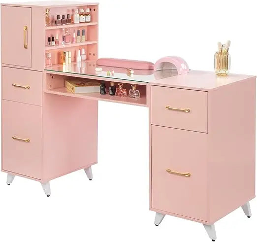 USA Shipping Manicure Table Nail Desk with Glass Top and Wrist Rest, Nail Station, Beauty Salon Nail Supplies