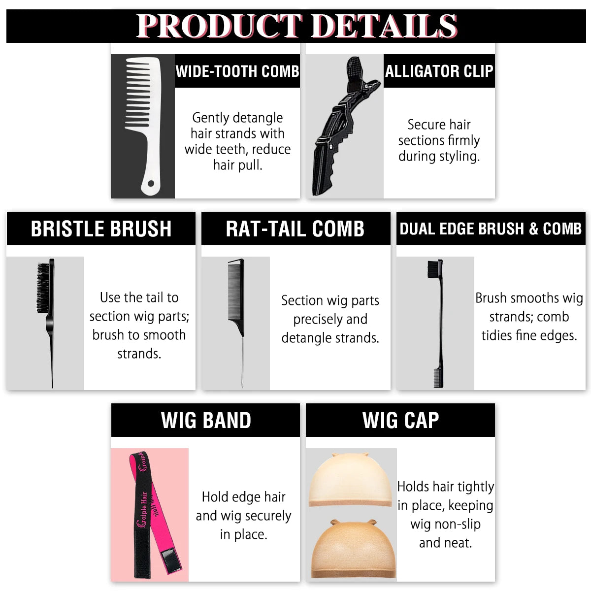 2 in 1 Hot Comb Hair Straightener & Curler for Wigs with Complete Wig Installation & Styling Kit for Beginners