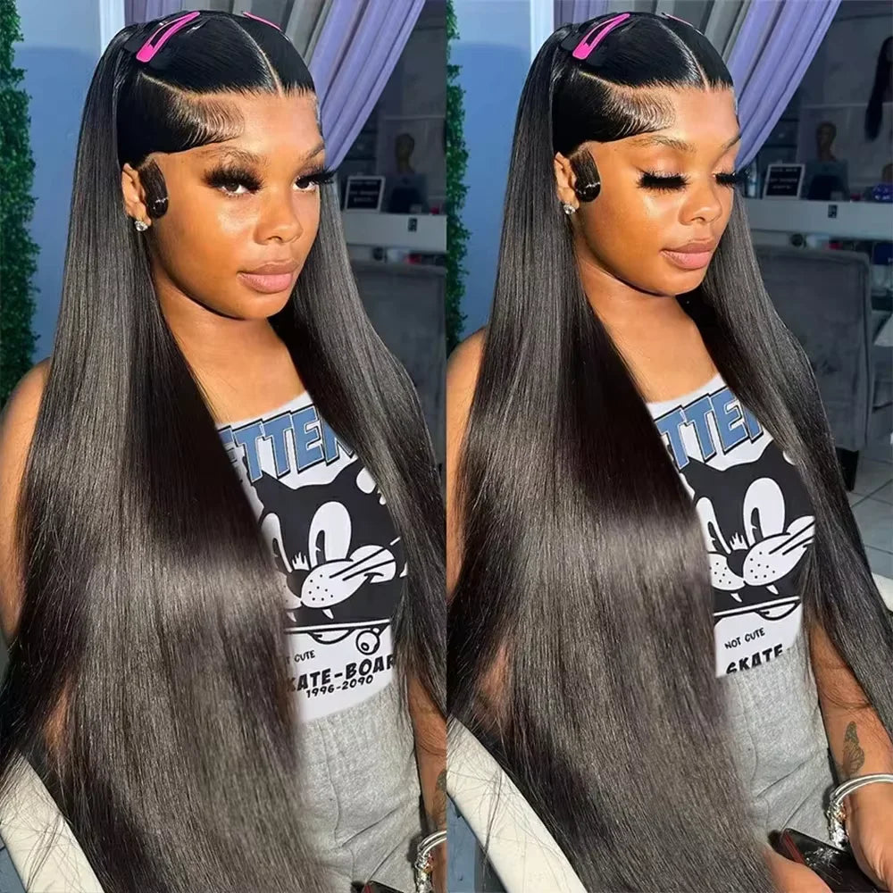 16 42 Inch Natural Black Bone Straight Hair 250 Density 13x6 13x4 Hd Transparent Lace Frontal Wig 5x5 Glueless Wig Real Brazilian Human Hair Wig