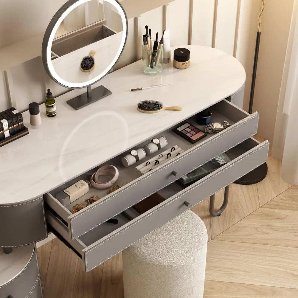XMSJ Vanity Table And Stool Set With Saddle Leather Finish