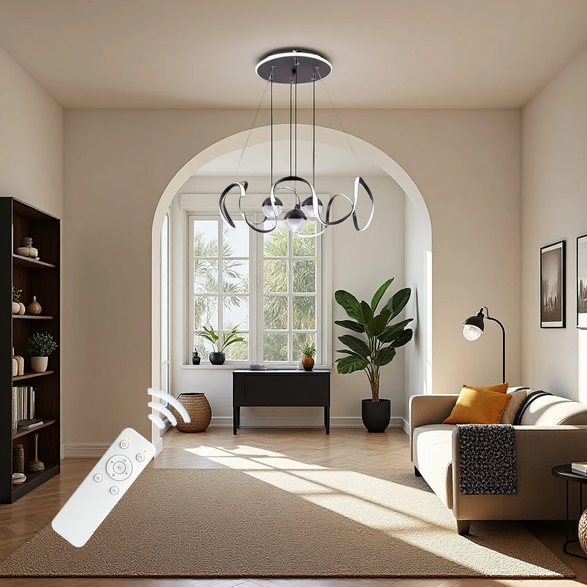 Modern LED Pendant Light With Wavy Ring And Remote Control