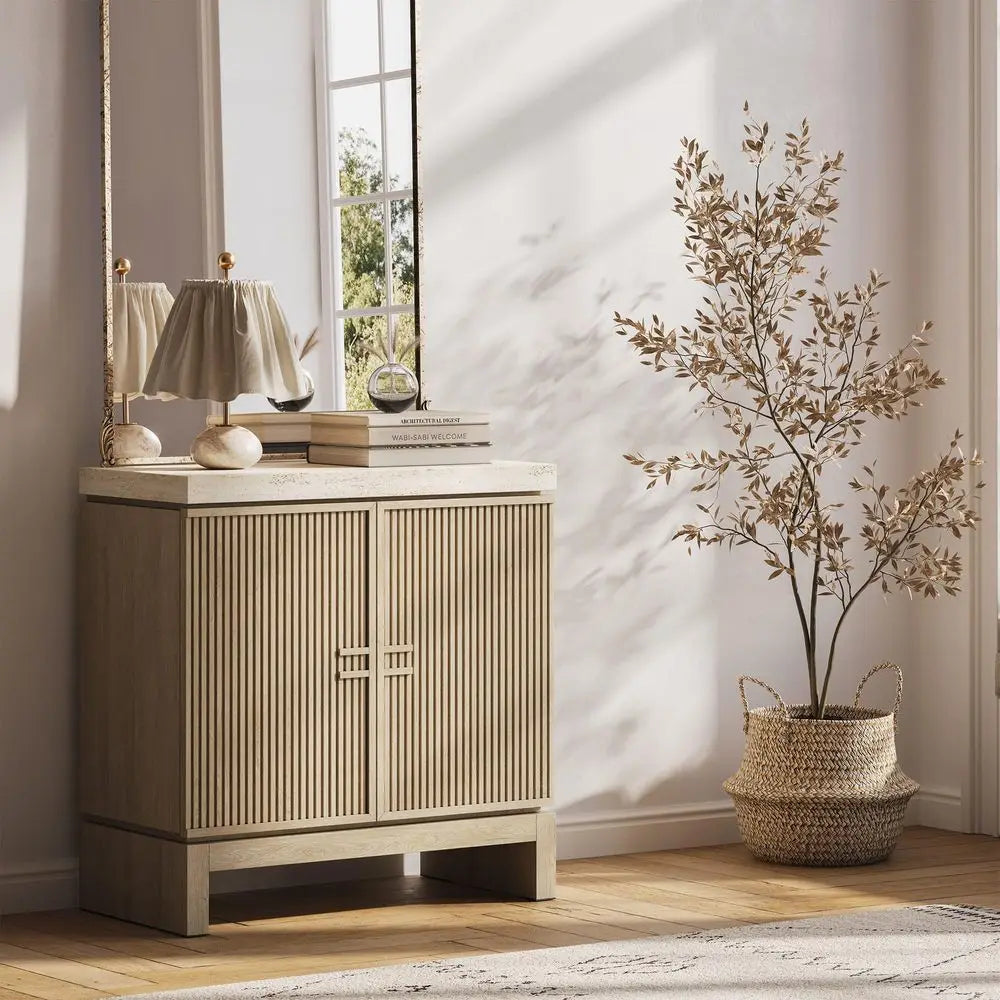 XMSJ Anton Fluted Door Sideboard Buffet With Adjustable Shelf Storage