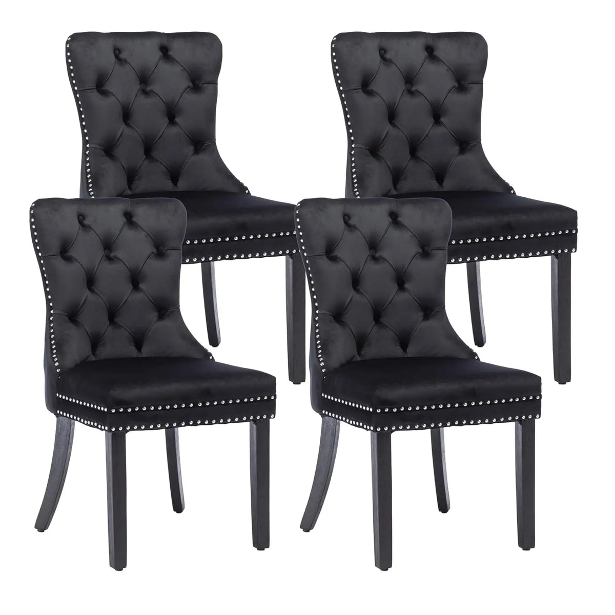 Velvet Upholstered Tufted Dining Chair with Nailhead Trim & Ring Pull, Solid Wood Legs, Modern Kitchen Chair, Set of 4, Custom