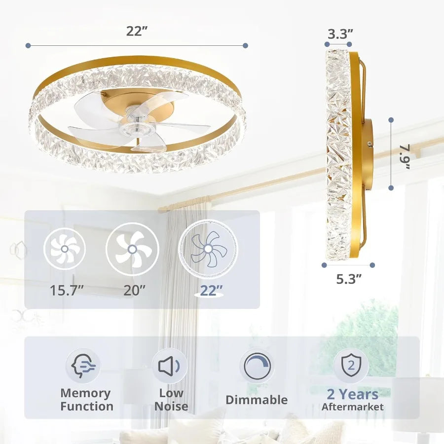 22 Modern Ceiling Fans with Lights and Remote Dimmable Low Profile Ceiling Fan Flush Mount Fan Stepless Color Temperature Chang