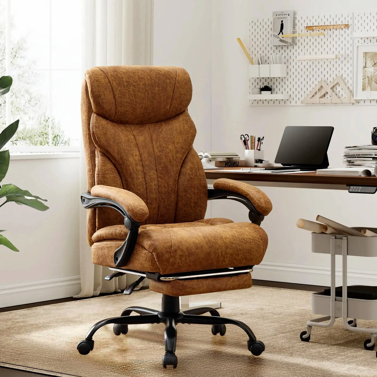 Ergonomic Executive Office Chair with High Back Support, Padded Armrests, Retractable Footrest, Wide Seat, and Heavy-Duty Swivel Base – Comfortable Computer Desk Chair for Home Office