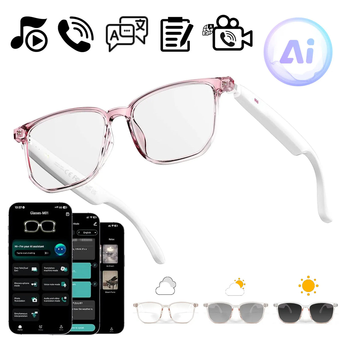 Fecoul Smart Audio Glasses With Real Time Translation Photochromic Lenses