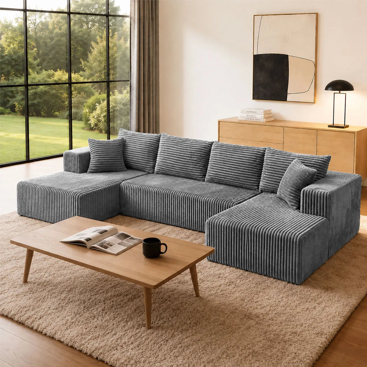 Modular U-Shaped Sectional Sofa With Double Chaise Lounges