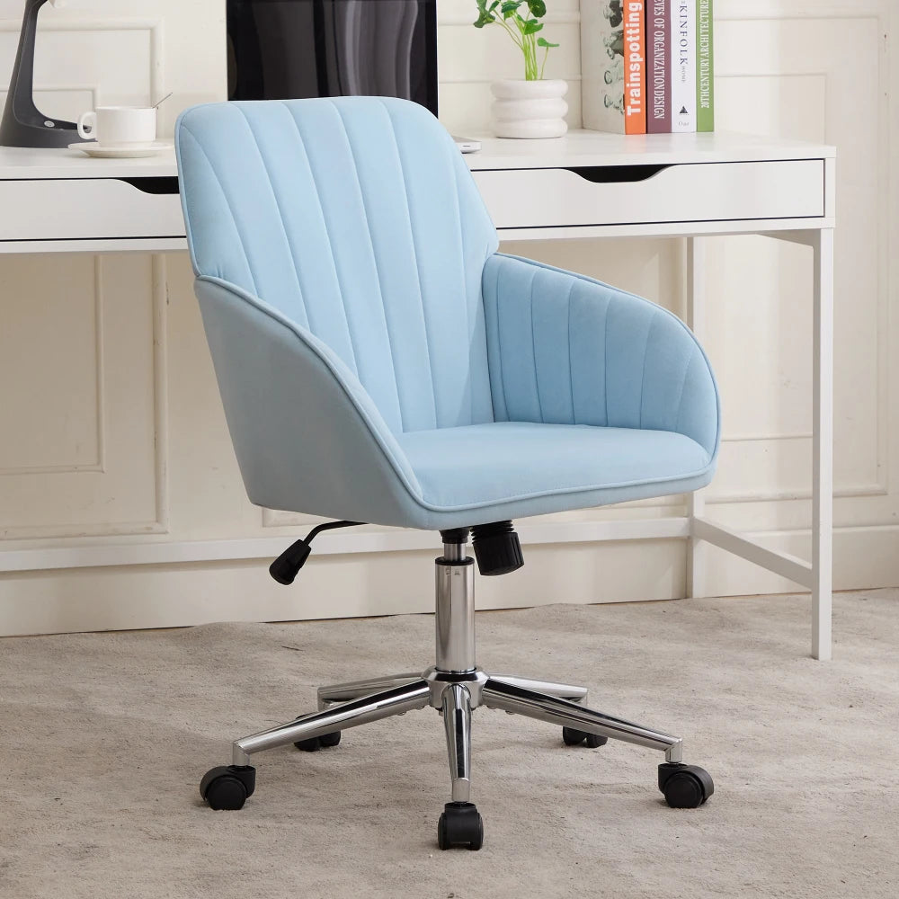 Orraves Adjustable Velvet Office Chair Ergonomic Swivel Desk Chair With Gold Base Comfy Backrest Seat For Home Bedroom Long Time Sitting