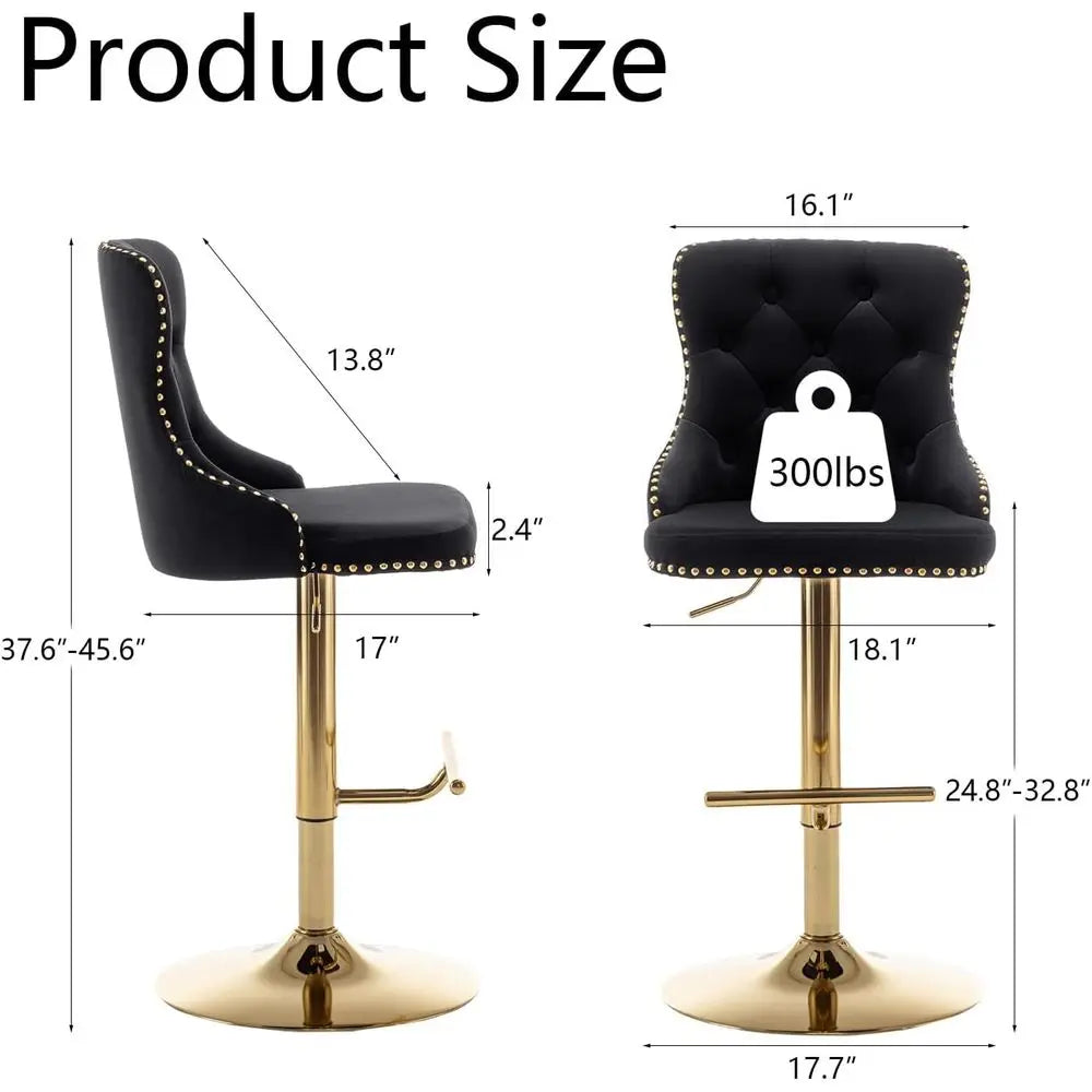 Gold Velvet Bar Stools Set o 4, Swivel Counter Height Bar Stools with Nails Trim, Adjustable Barstools or Kitchen Island, Pub, C