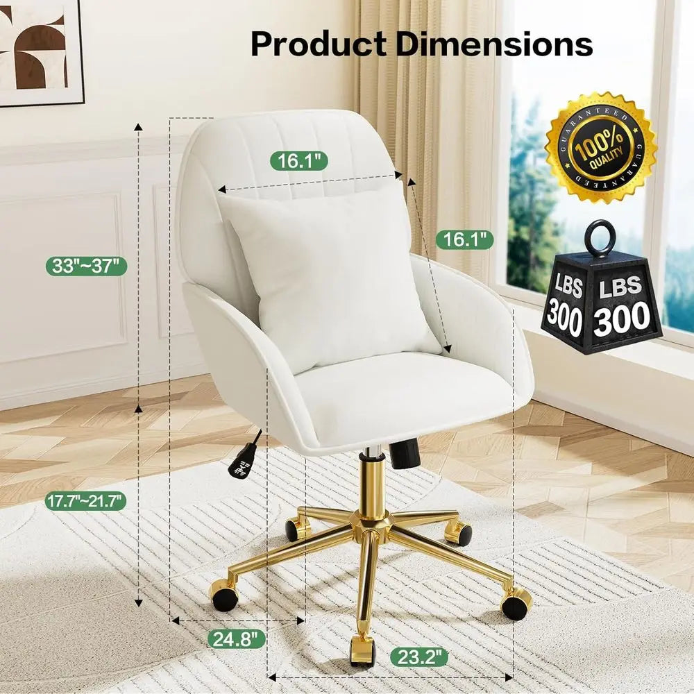 Home Oice Desk Chair Comy with Adjustable Swivel Wheels, ern Velvet Makeup Vanity Chair with Back & Pillow, Ergonomic Oice Chair
