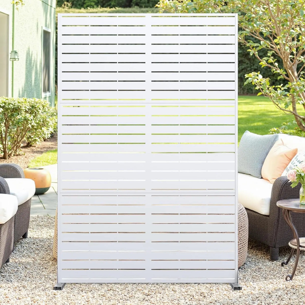 Freestanding Metal Privacy Screen Panel, 3-Panel Outdoor Decorative Divider with Stand,Weatherproof Fence for Patio Garden Deck