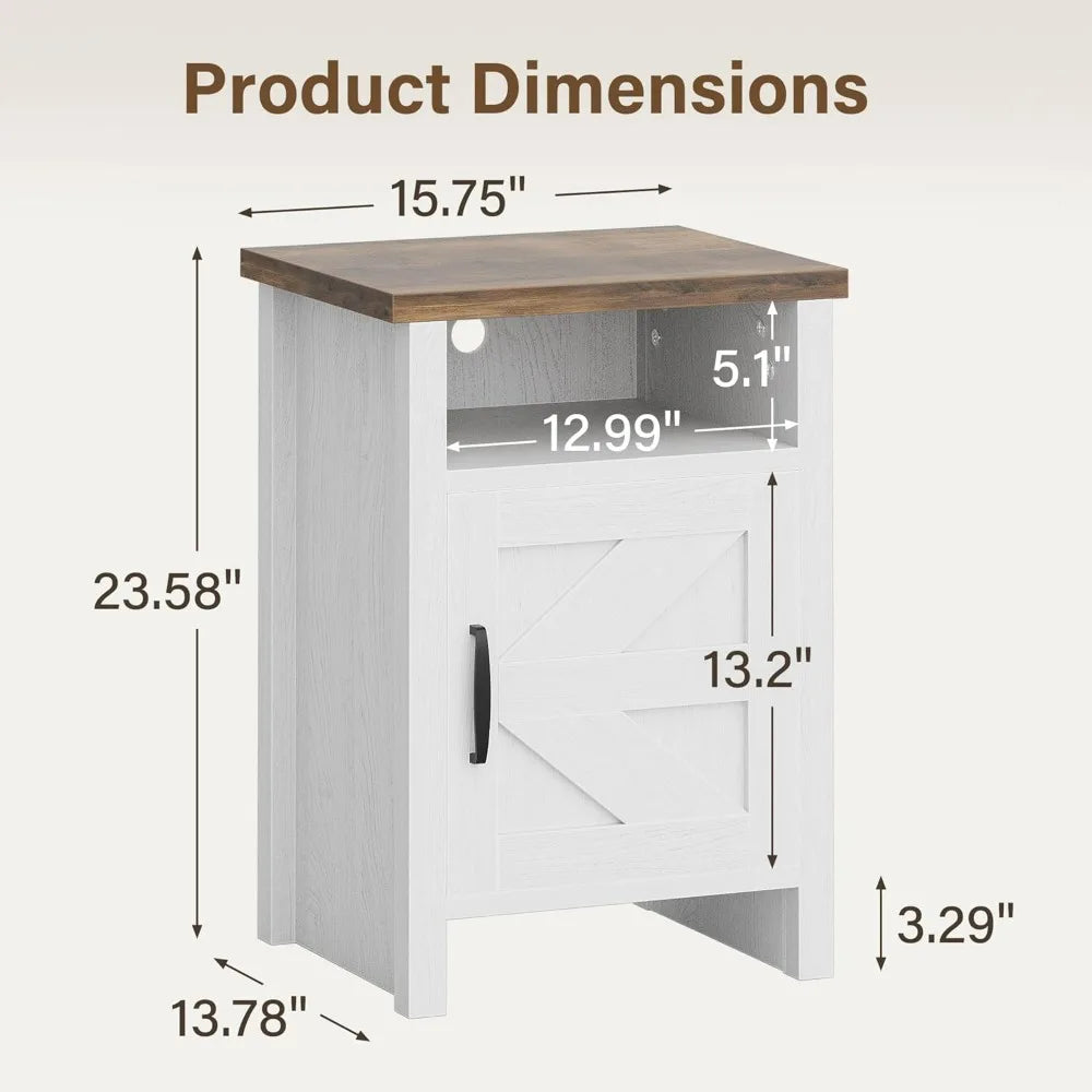 JUMMICO Farmhouse Nightstand Modern Bedside Table with Barn Door & Storage Shelf Rustic End Table Side Table Bedroom(Set of 2)