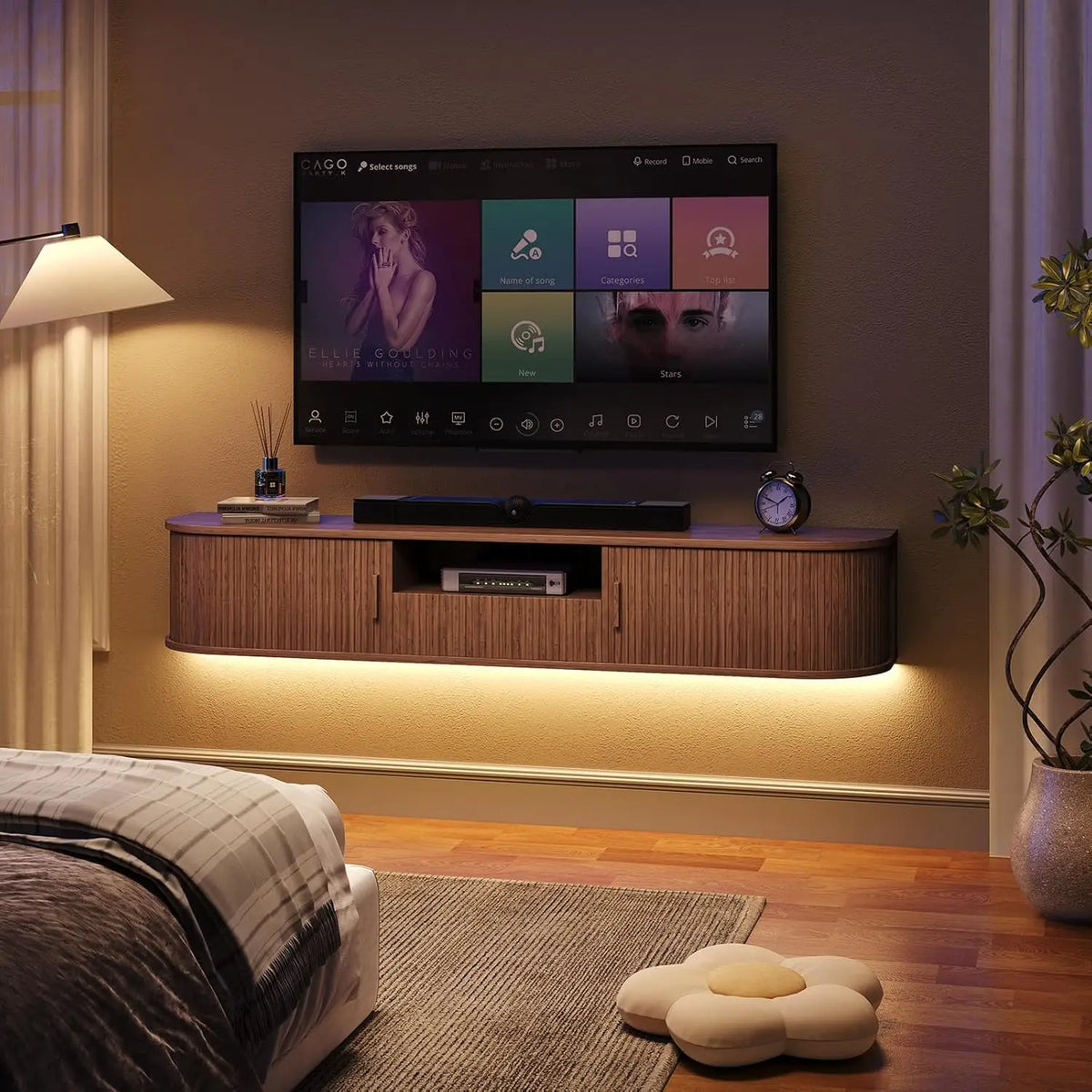 ONBRILL Smart Floating TV Stand With LED Lights And Storage