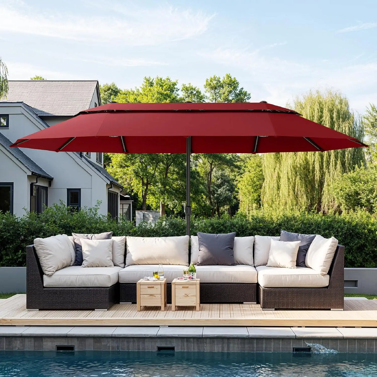 Rectangular Market Patio Umbrella Stainless Steel Frame Heavy Duty Base Included