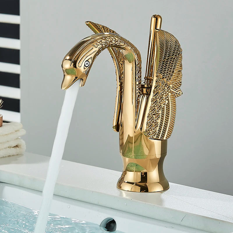 ALENARTWATER Swan Shape Single Handle Bathroom Sink Mixer Faucet