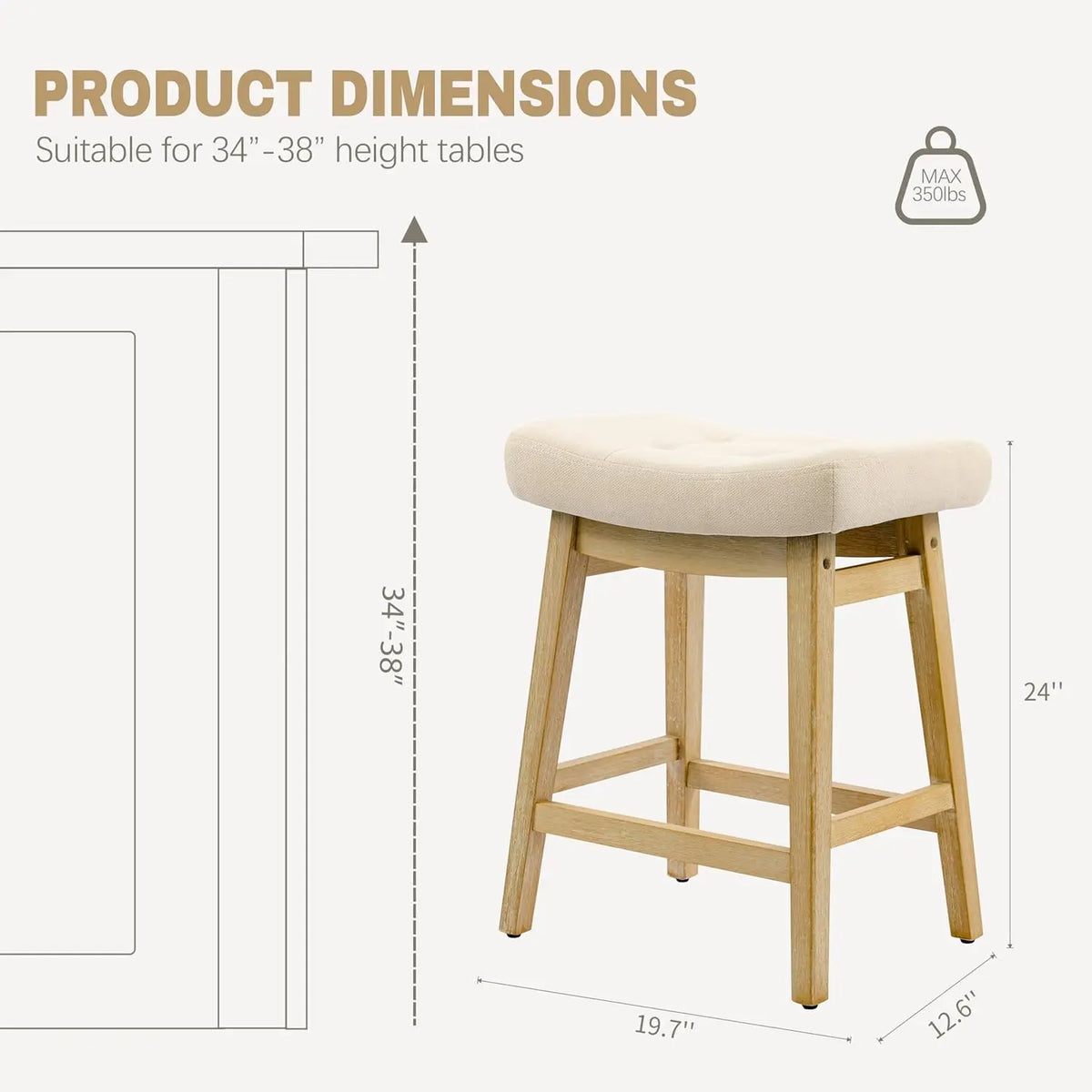 Backless Farmhouse Bar Stools for Kitchen Counter and Island Seating